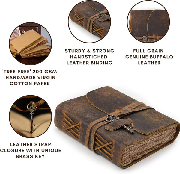 Leather Journal Notebooks Blank Spell Book of Shadows Handmade Vintage  Handmade Soft Leather Journal with Antique Key Gifts for Men & Women