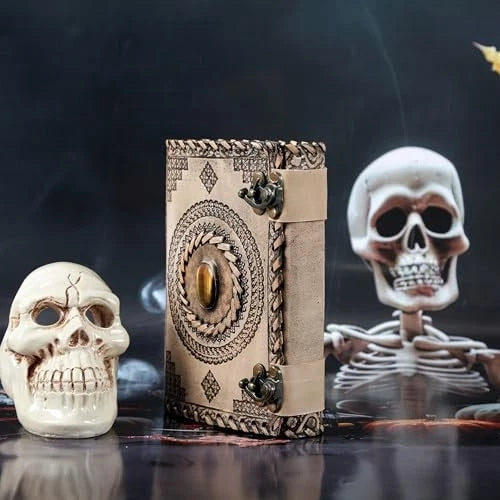 Leather Journal Notebooks Blank Spell Vintage Book Handmade Charcoal Bound, Stone Embossed journal with Lock Clasp Gifts for Men & Women