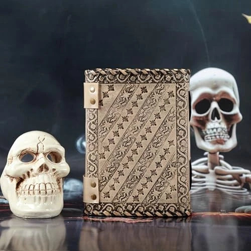 Leather Journal Notebooks Blank Spell Vintage Book Handmade Charcoal Bound, Stone Embossed journal with Lock Clasp Gifts for Men & Women