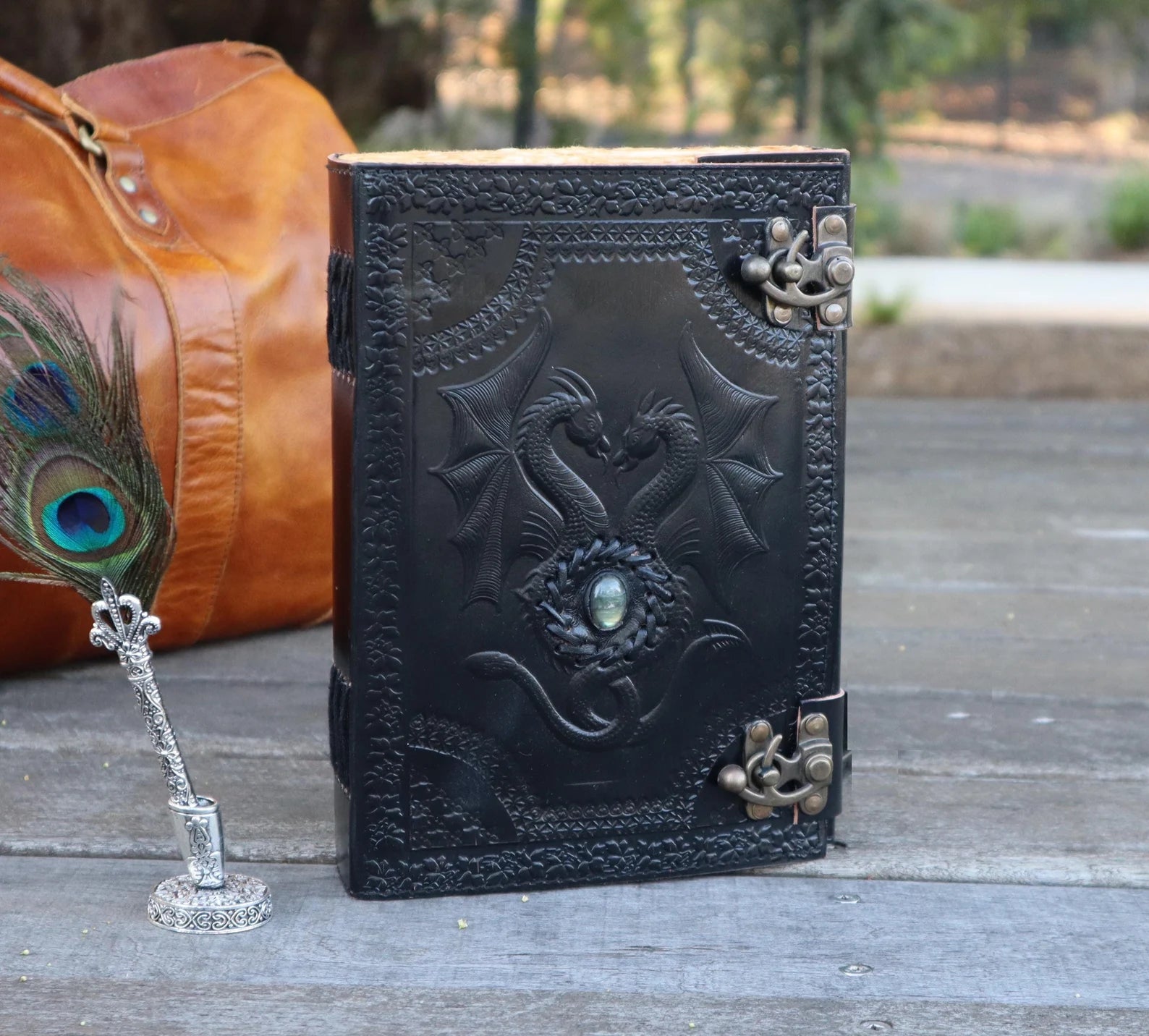 Leather Journal Notebooks Blank Spell Book of Shadows Handmade Drogon journal with Lock Clasp Gifts for Men & Women