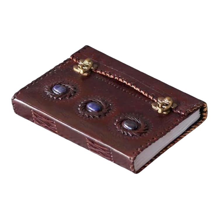 Leather Journal Notebooks Blank Spell Vintage Book Handmade Three Blue Medieval Stone Embossed journal with Lock Clasp Gifts for Men & Women