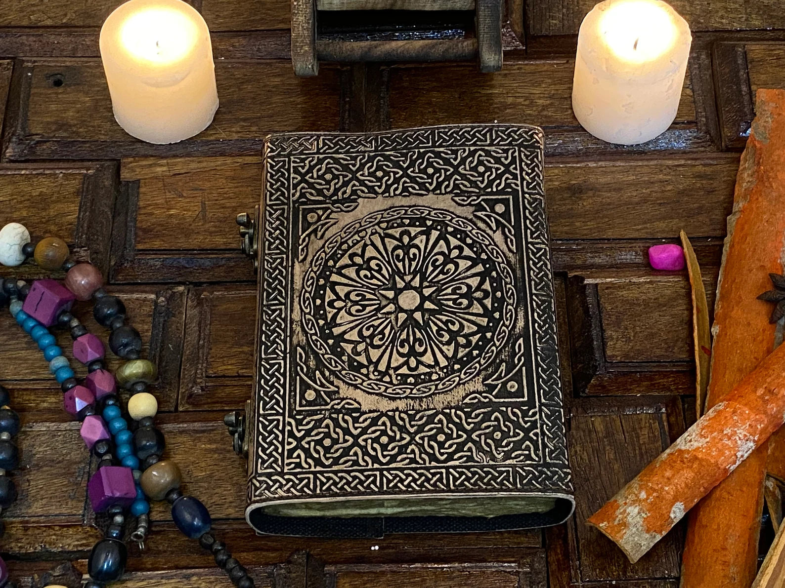 Leather Journal Notebooks Blank Spell Book of Shadows Handmade Embossed Mother of Earth Antique Witchcraft  journal with Lock Clasp Gifts for Men & Women