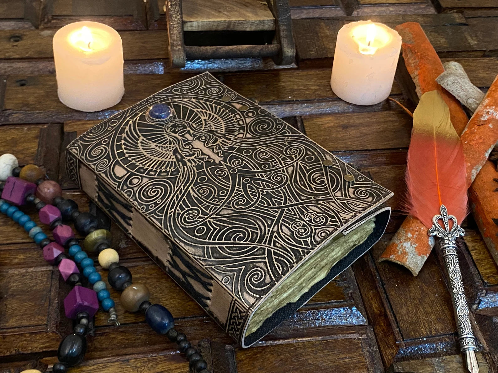 Leather Journal Notebooks Blank Spell Book of Shadows Handmade Embossed Mother of Earth Antique Witchcraft  journal with Lock Clasp Gifts for Men & Women