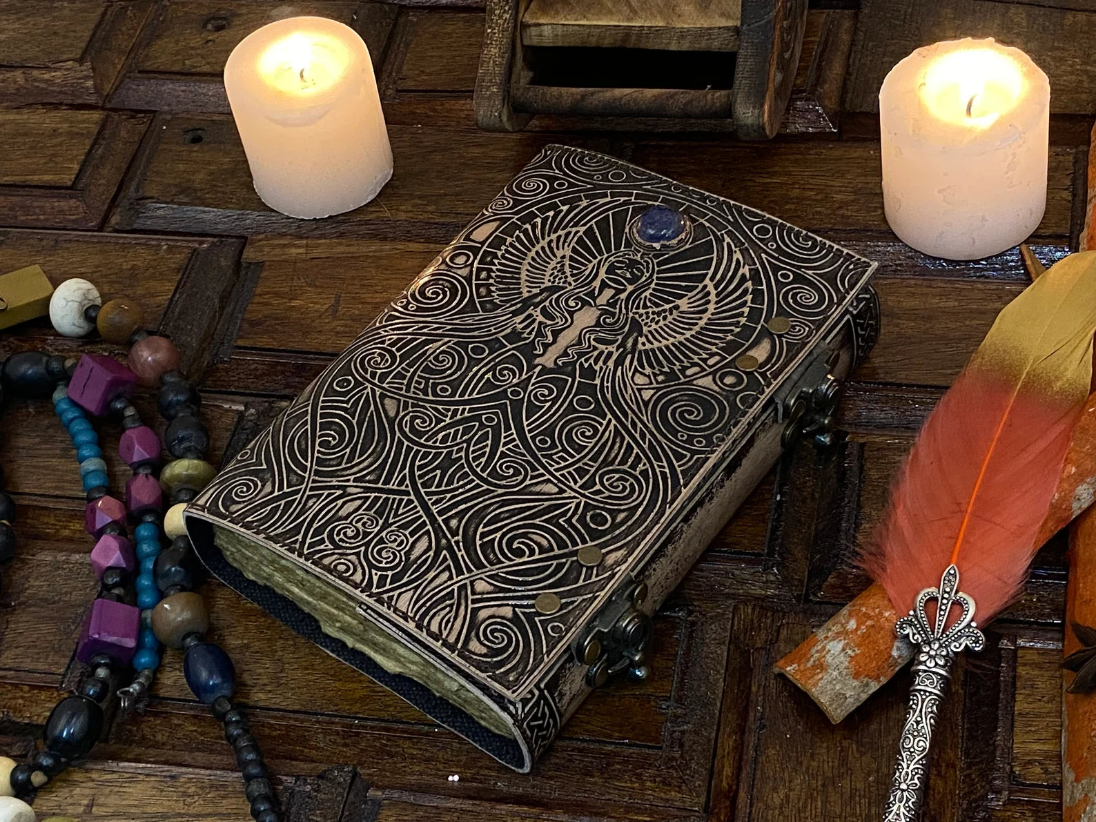 Leather Journal Notebooks Blank Spell Book of Shadows Handmade Embossed Mother of Earth Antique Witchcraft  journal with Lock Clasp Gifts for Men & Women
