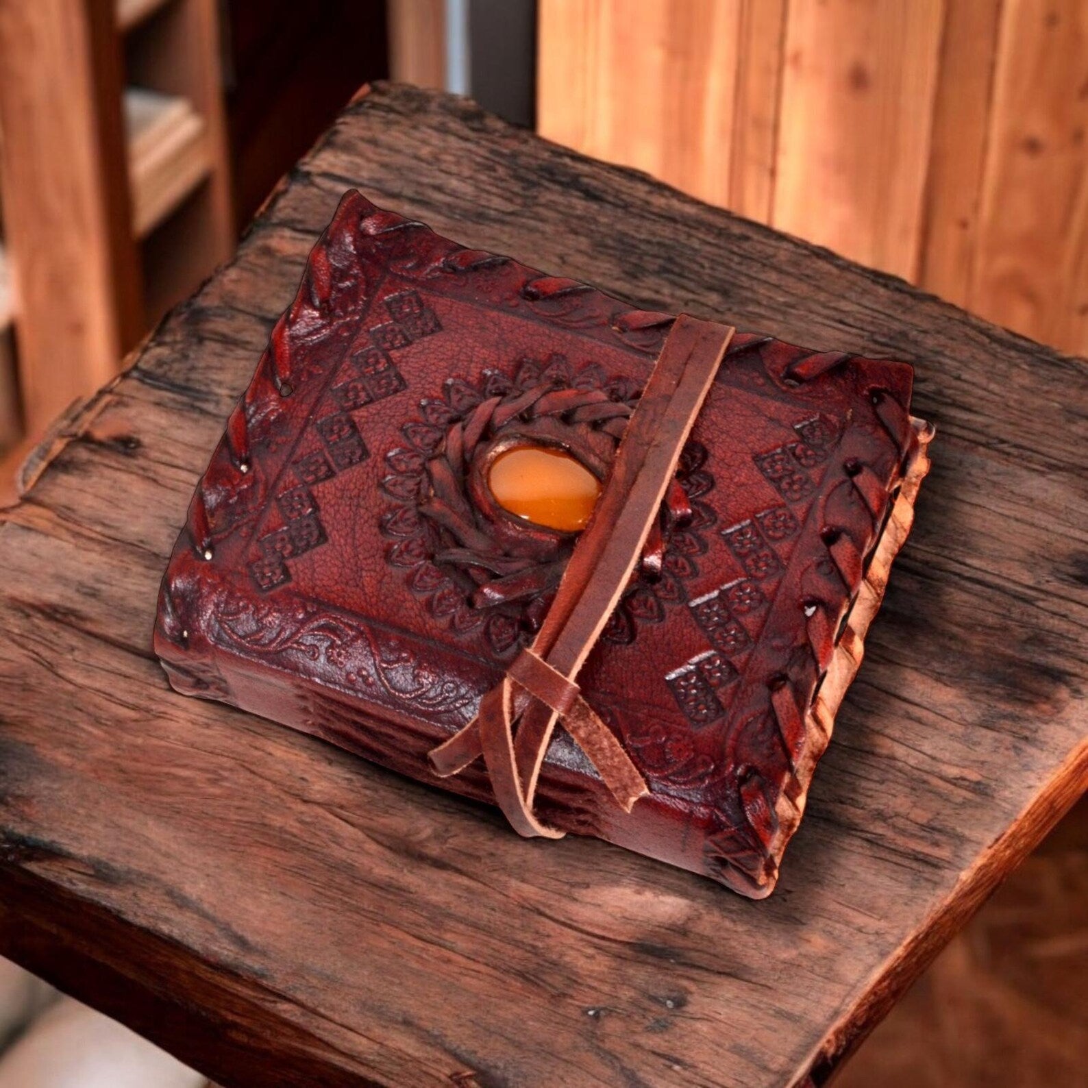 Leather Journal Notebooks Blank Spell Vintage Book Handmade Stone Bound, Embossed journal with Lock Clasp Gifts for Men & Women