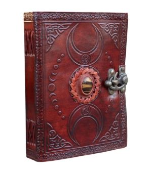 Leather Journal Notebooks Blank Spell Vintage Book Handmade Brown Triple Moon Embossed journal with Lock Clasp Gifts for Men & Women