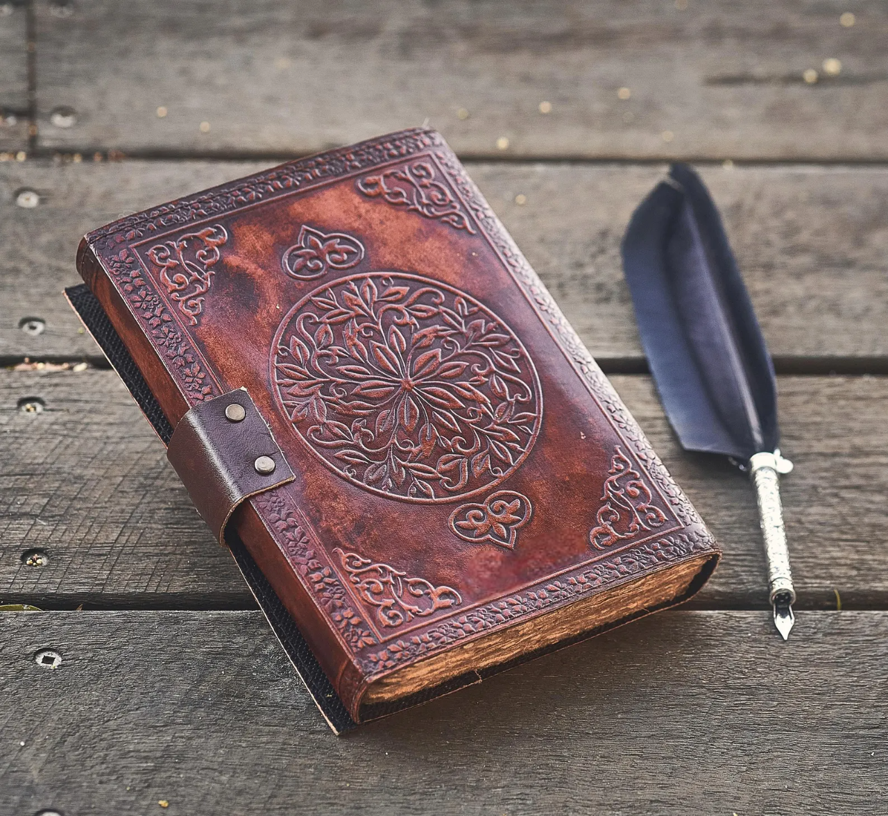 Leather Journal Notebooks Blank Spell Vintage Book Handmade Brown Triple Moon Embossed journal with Lock Clasp Gifts for Men & Women