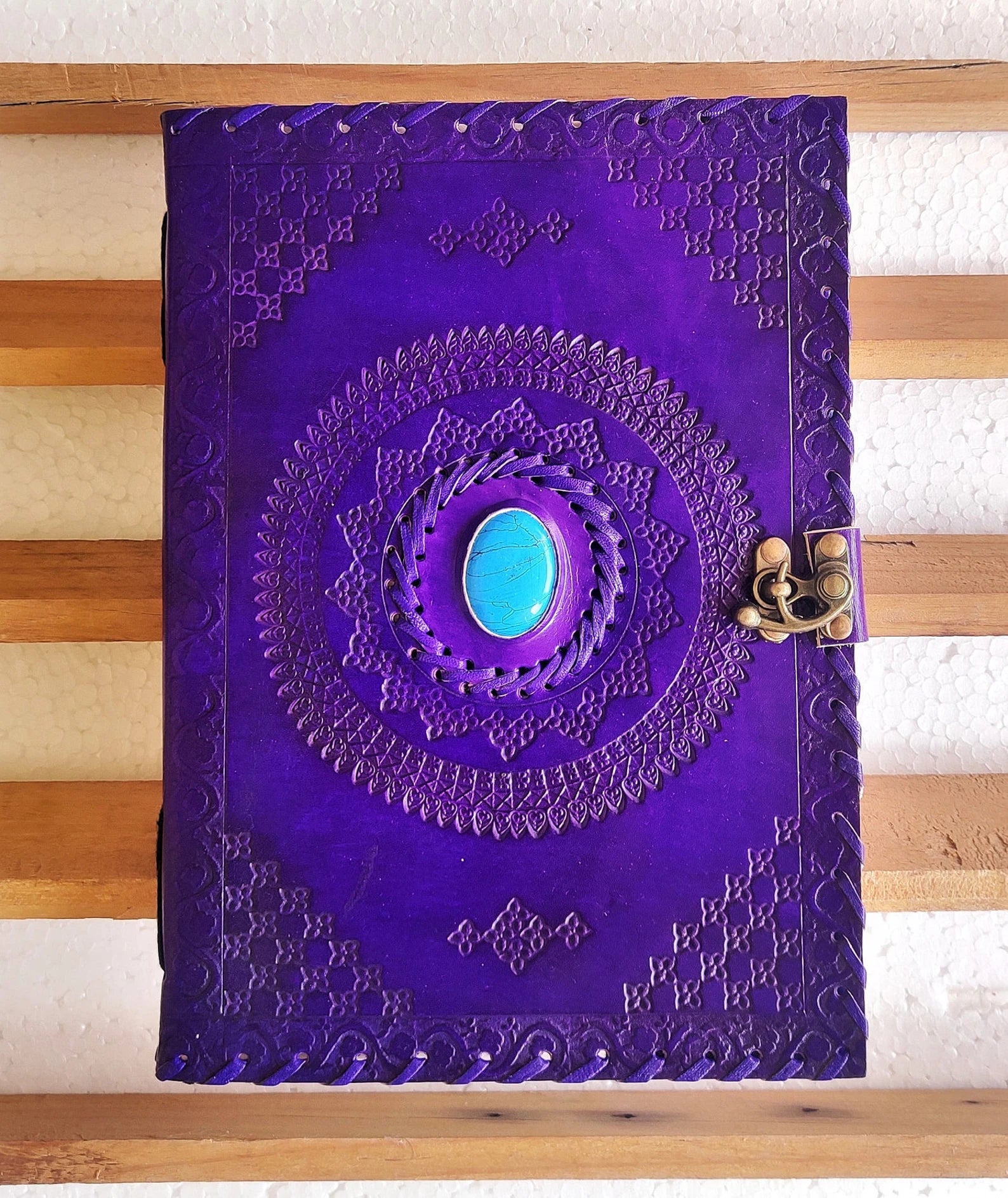 Leather Journal Notebooks Blank Spell Vintage Book Handmade Stone Bound, Stone Embossed journal with Lock Clasp Gifts for Men & Women