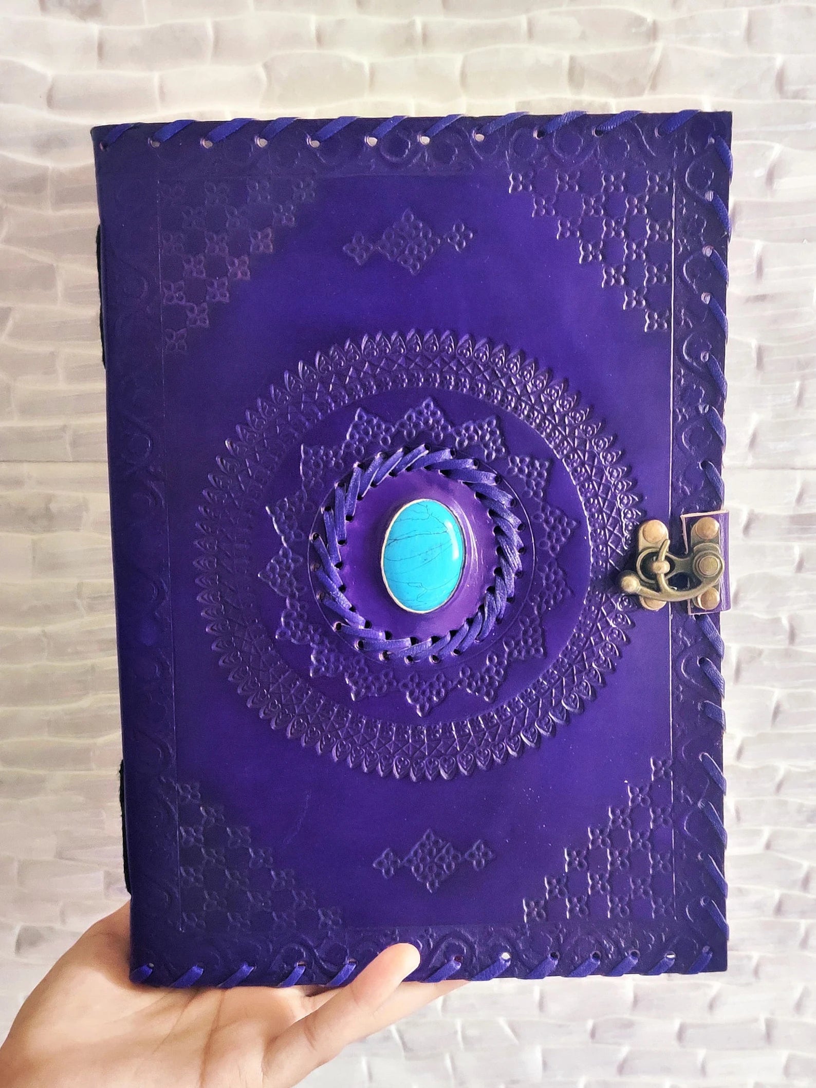 Leather Journal Notebooks Blank Spell Vintage Book Handmade Stone Bound, Stone Embossed journal with Lock Clasp Gifts for Men & Women