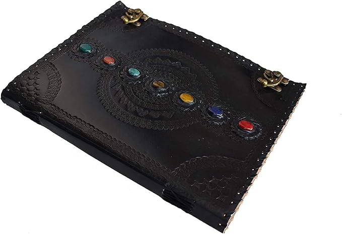 Leather Journal Notebooks Blank Poetry Sketch  Spell Book of Shadows Handmade Chakra  journal with Lock Clasp Gifts for Men & Women