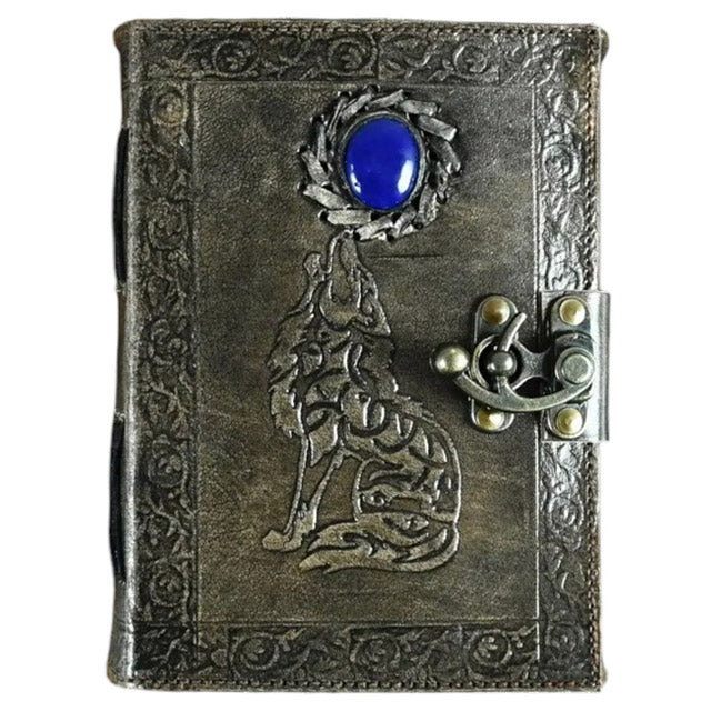 Leather Journal Notebooks Blank Spell Book of Shadows Handmade Wolf Embossed journal with Lock Clasp Gifts for Men & Women