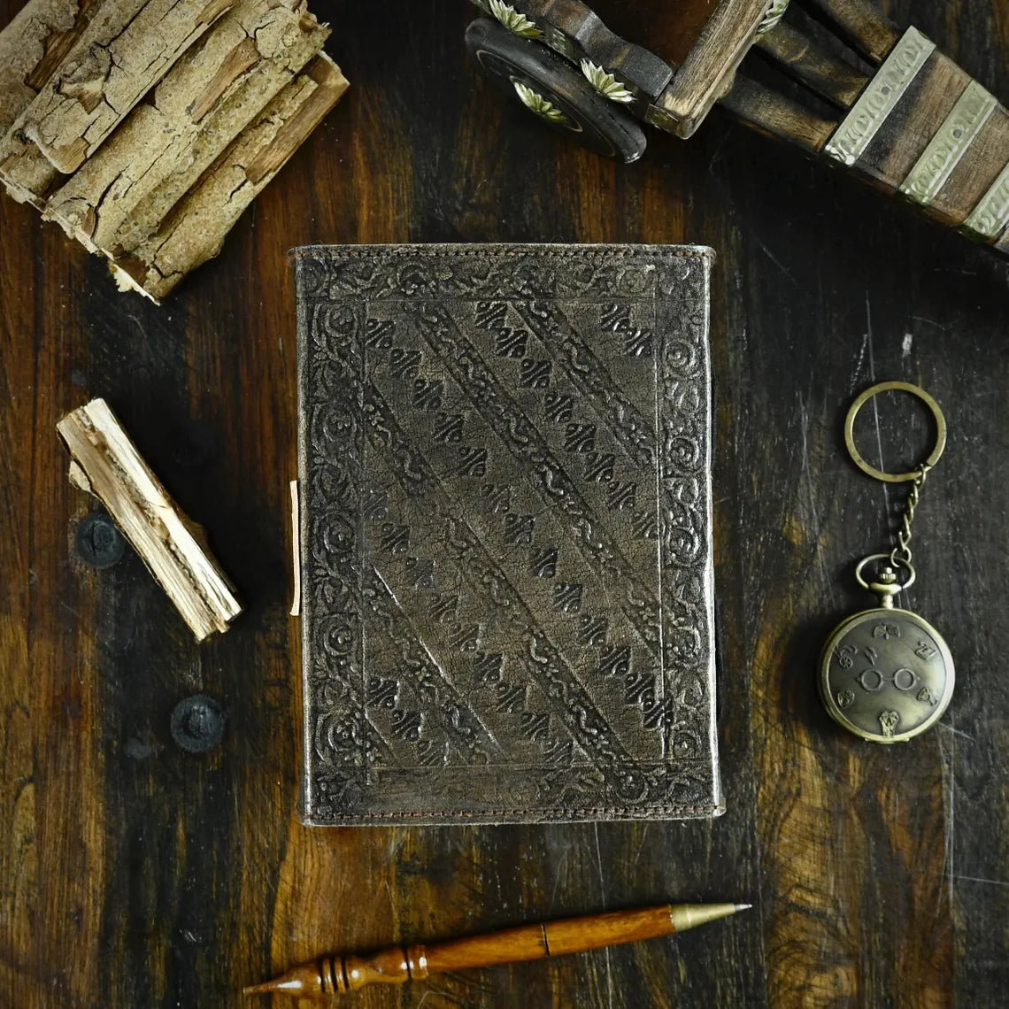 Leather Journal Notebooks Blank Spell Book of Shadows Handmade Wolf Embossed journal with Lock Clasp Gifts for Men & Women