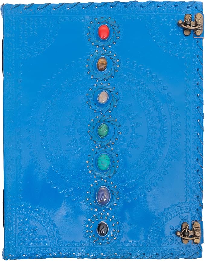 Leather Journal Notebooks Blank Poetry Sketch  Spell Book of Shadows Handmade Chakra journal with Lock Clasp Gifts for Men & Women