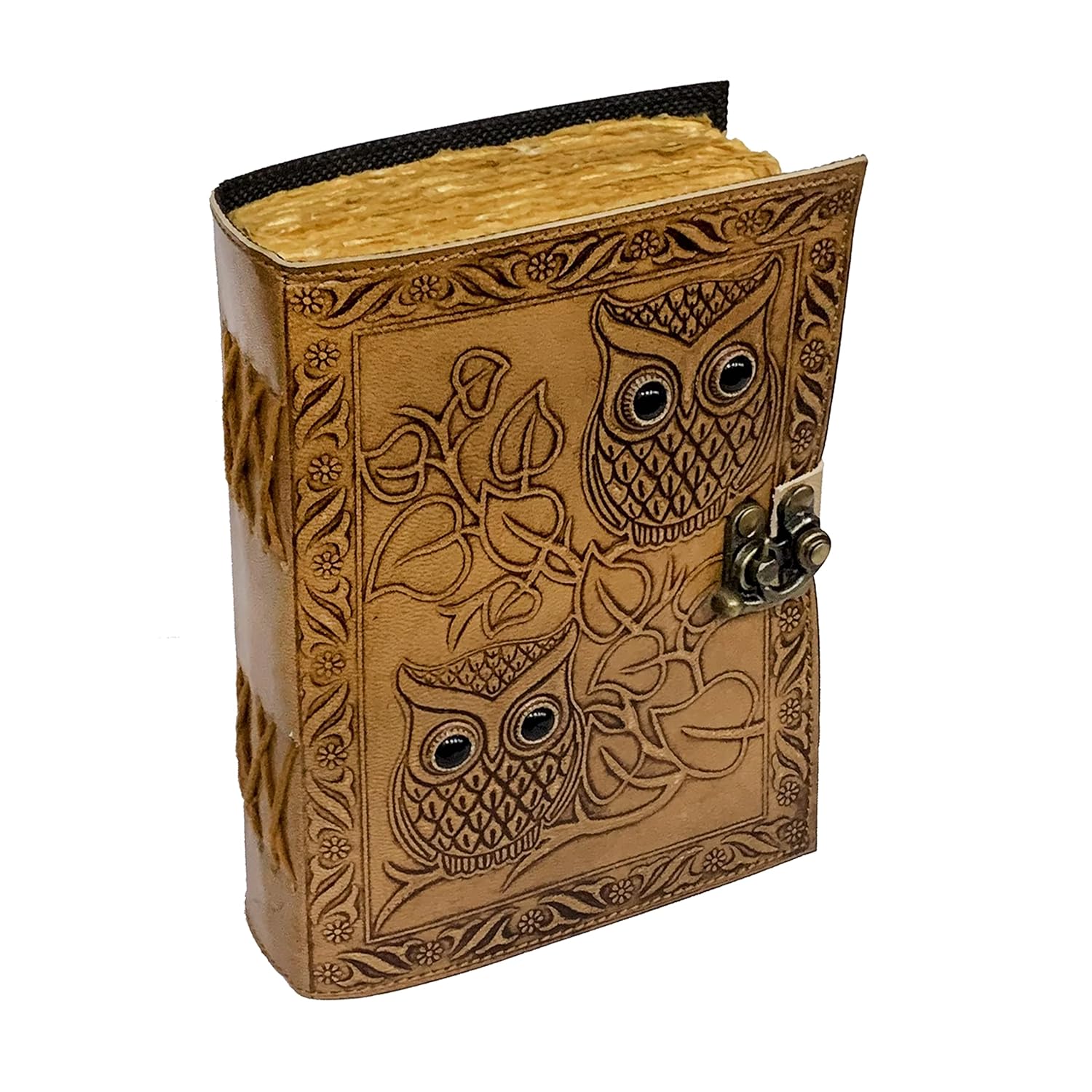 Leather Journal Notebooks Blank Spell Book of Shadows Handmade caltic owl journal with Lock Clasp Gifts for Men & Women
