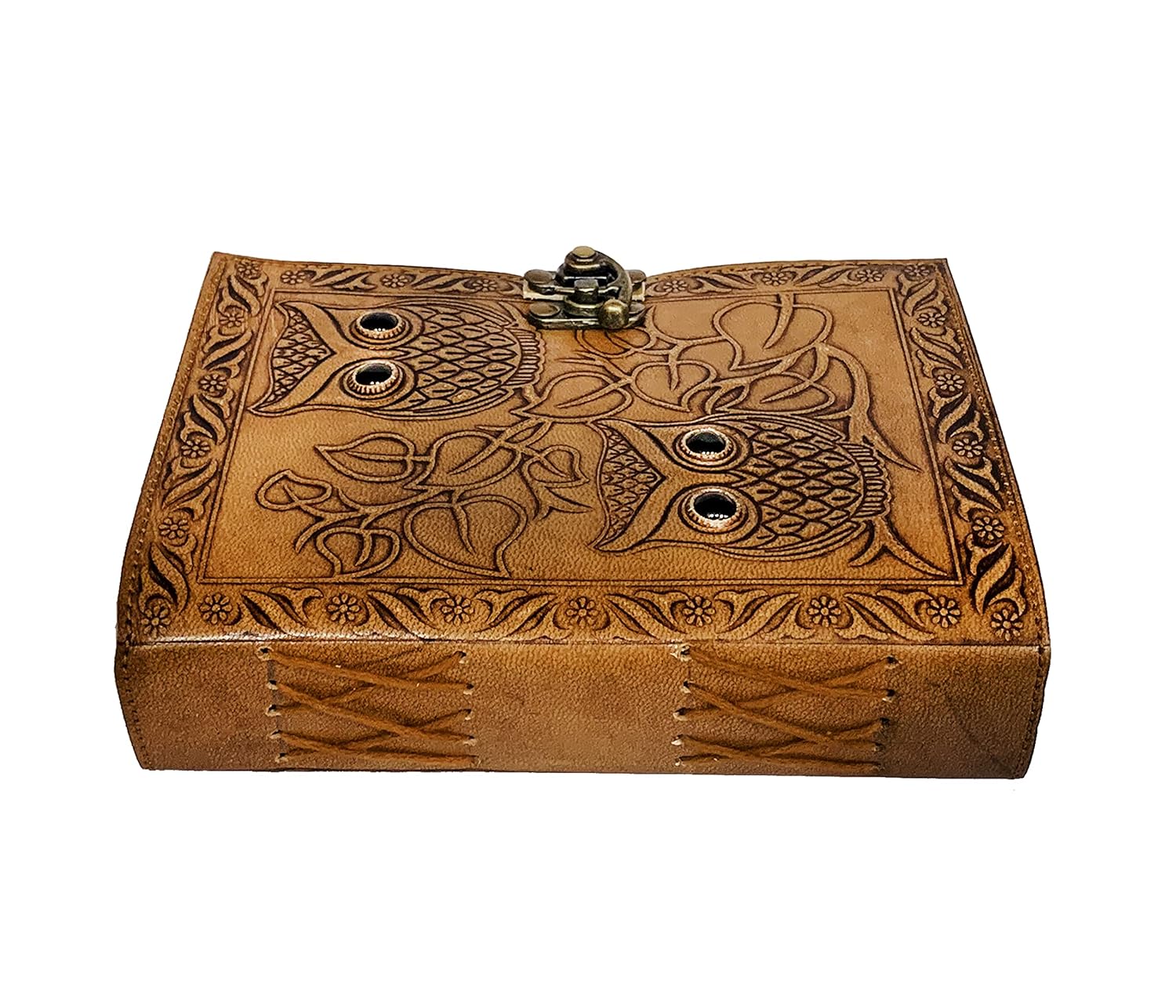 Leather Journal Notebooks Blank Spell Book of Shadows Handmade caltic owl journal with Lock Clasp Gifts for Men & Women