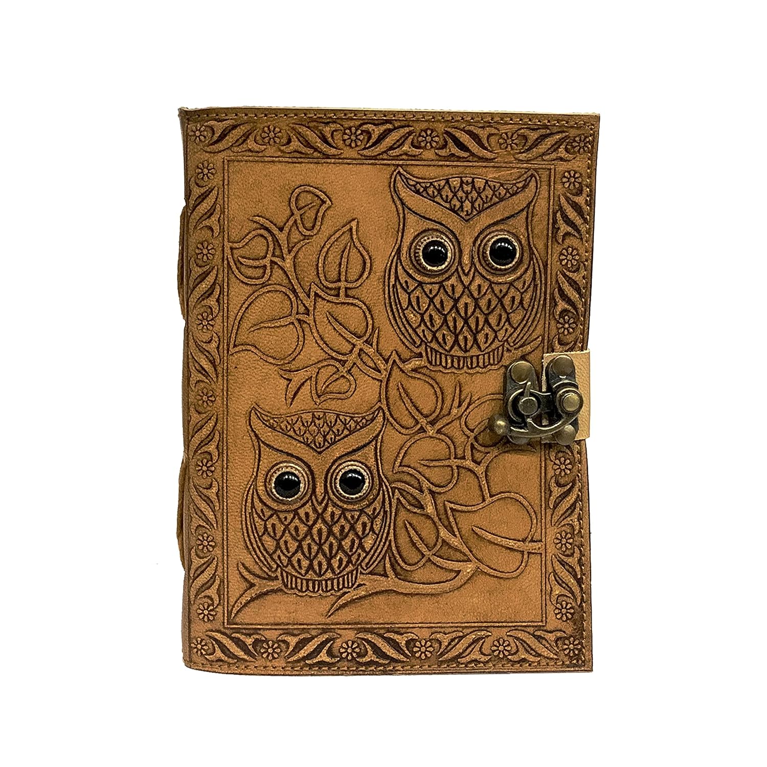 Leather Journal Notebooks Blank Spell Book of Shadows Handmade caltic owl journal with Lock Clasp Gifts for Men & Women