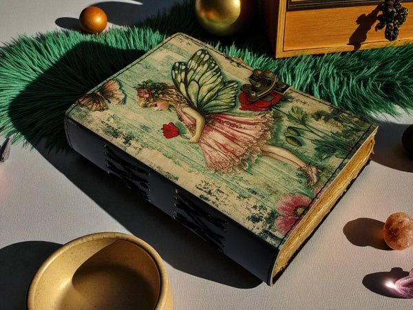 Leather Journal Notebooks Blank Spell Book of Shadows Handmade  Fairy Journal with Lock Clasp Gifts for Men & Women