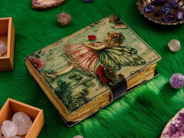 Leather Journal Notebooks Blank Spell Book of Shadows Handmade  Fairy Journal with Lock Clasp Gifts for Men & Women