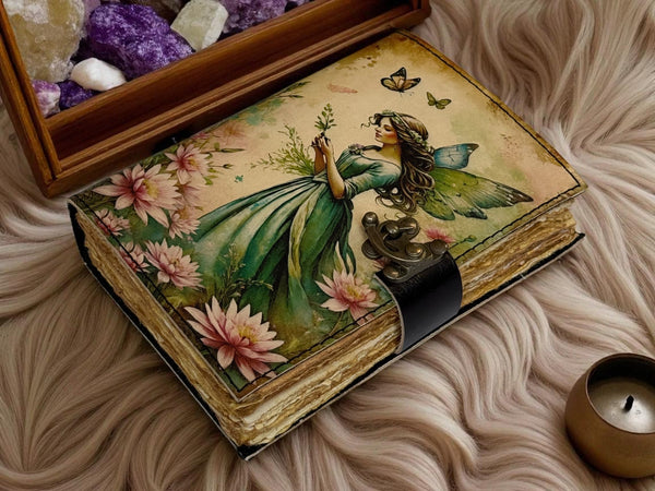 Leather Journal Notebooks Blank Spell Book of Shadows Handmade  Fairy Journal with Lock Clasp Gifts for Men & Women