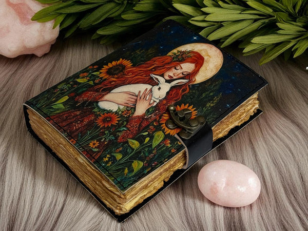 Leather Journal Notebooks Blank Spell Book of Shadows Handmade Bunny  Fairy Journal with Lock Clasp Gifts for Men & Women