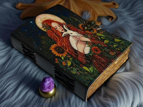 Leather Journal Notebooks Blank Spell Book of Shadows Handmade Bunny  Fairy Journal with Lock Clasp Gifts for Men & Women